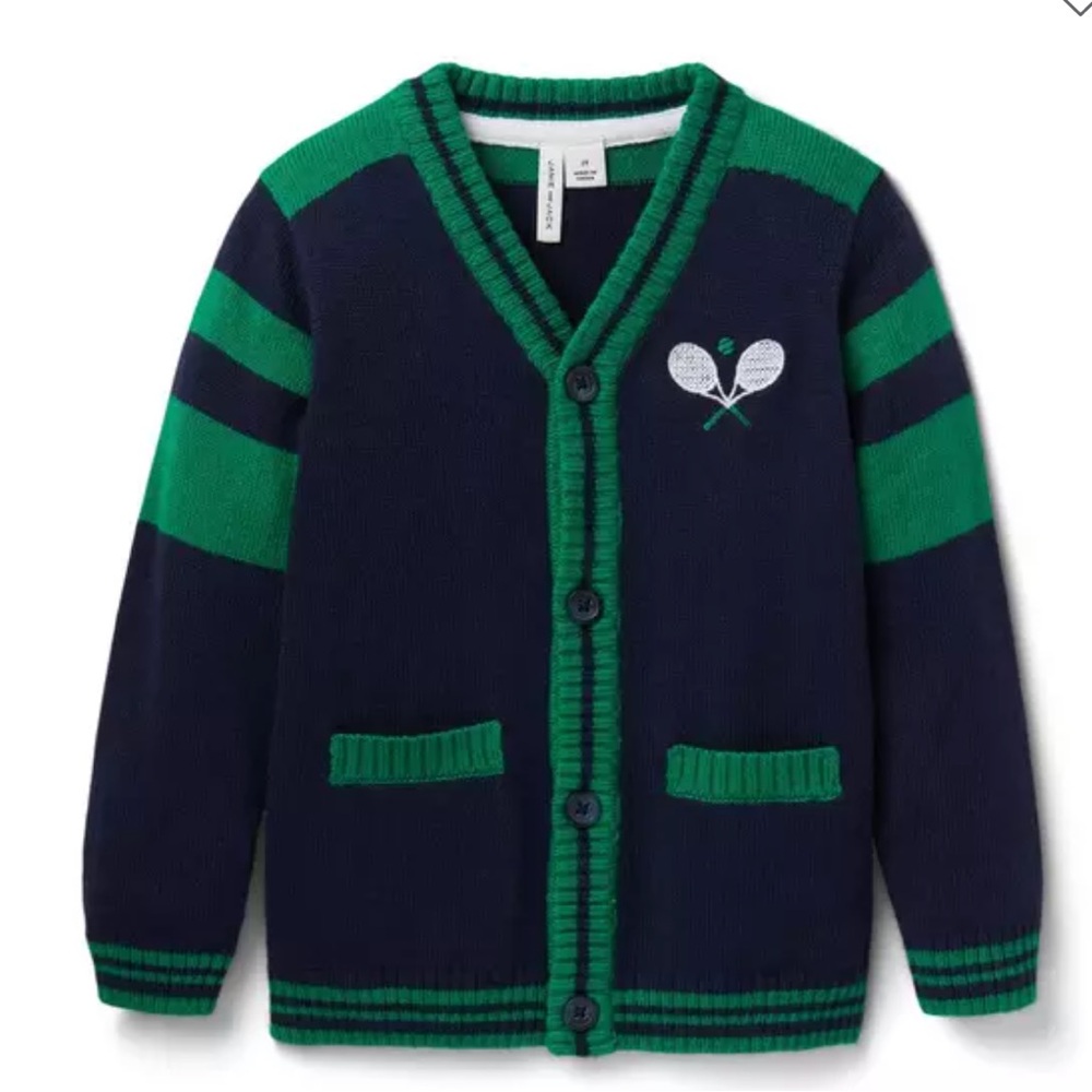 Janie and Jack Navy and Green Kids Tennis Cardigan Sweater